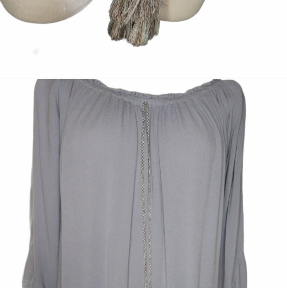 Umgee Soft Blue Batwing Sleeve Top with Tassels L